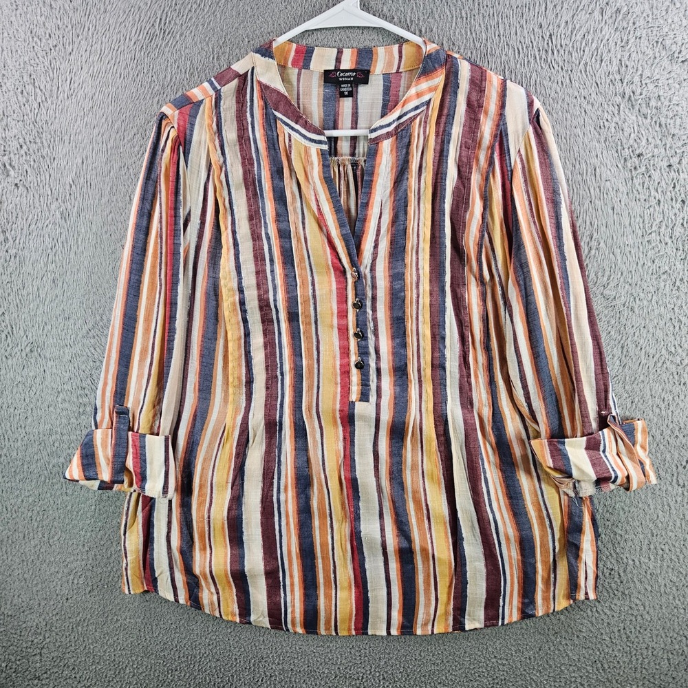 Cocomo Woman Multi Color Striped Roll Tab Sleeve Blouse 1X